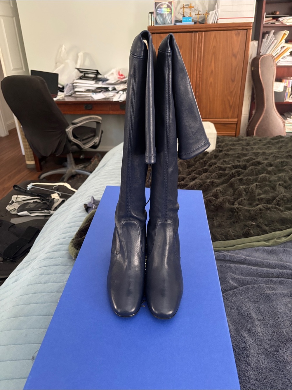 Women’s Navy over the knee stretch leather boot